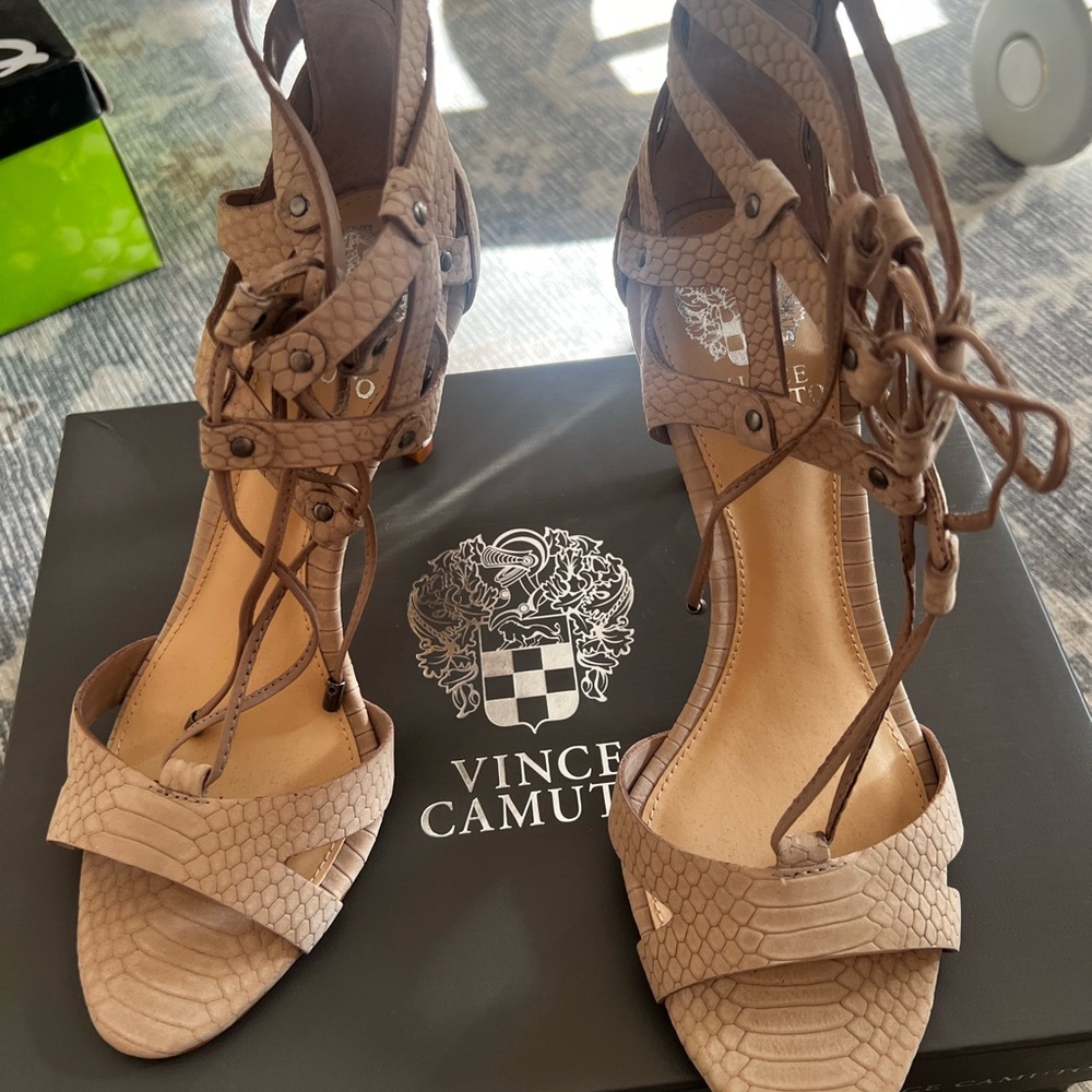 Vince Camuto beige Exotic Embossed Shoes